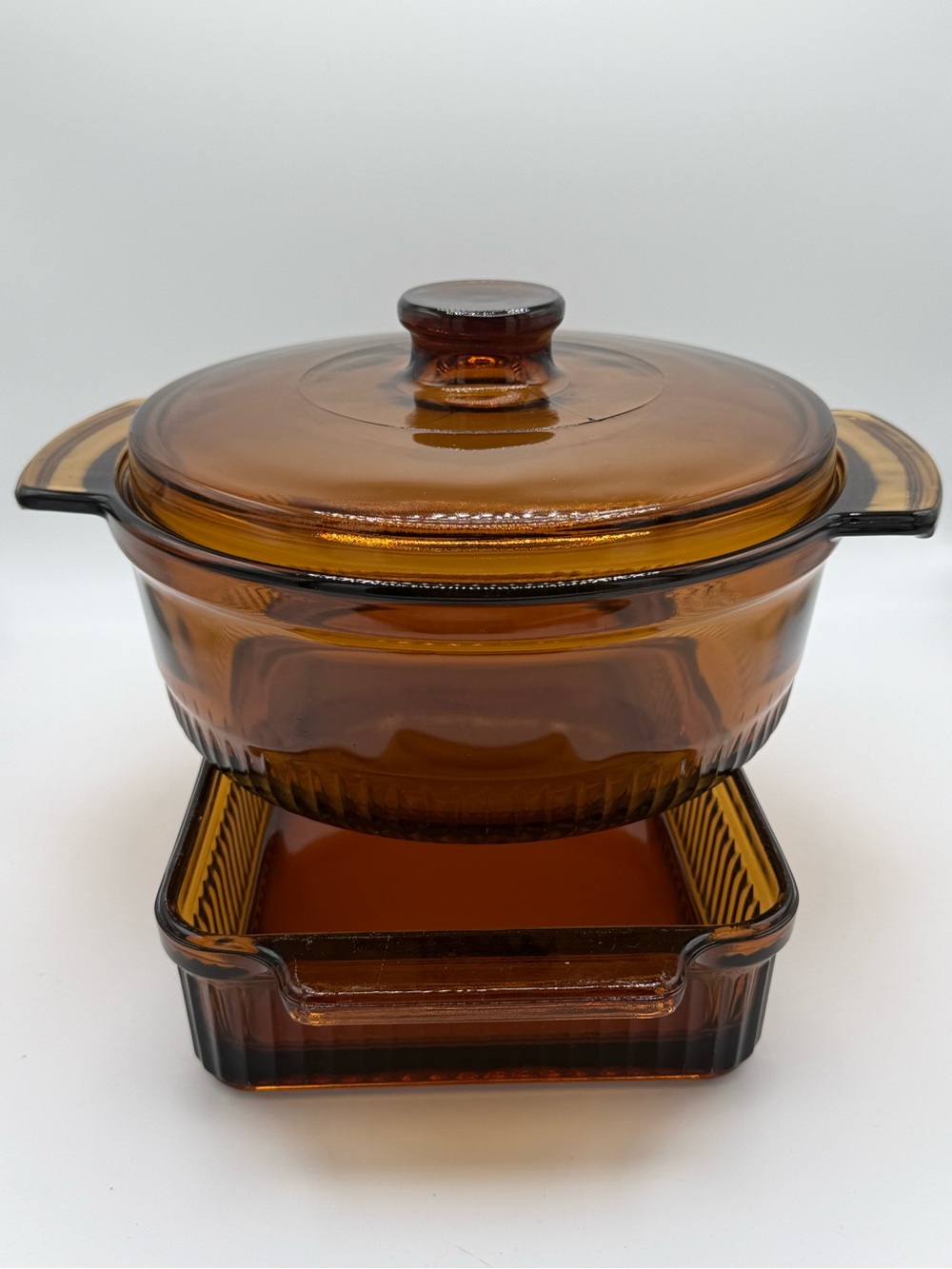 Fire King Amber Glass Covered Casserole with Matching Amber Baker